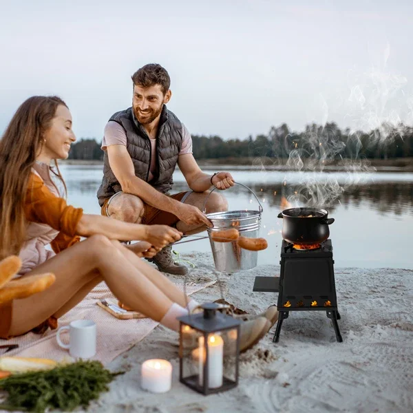 铁艺面板 27*27*34cm 黑色 可拆卸 片装便携式 野营火炉-16