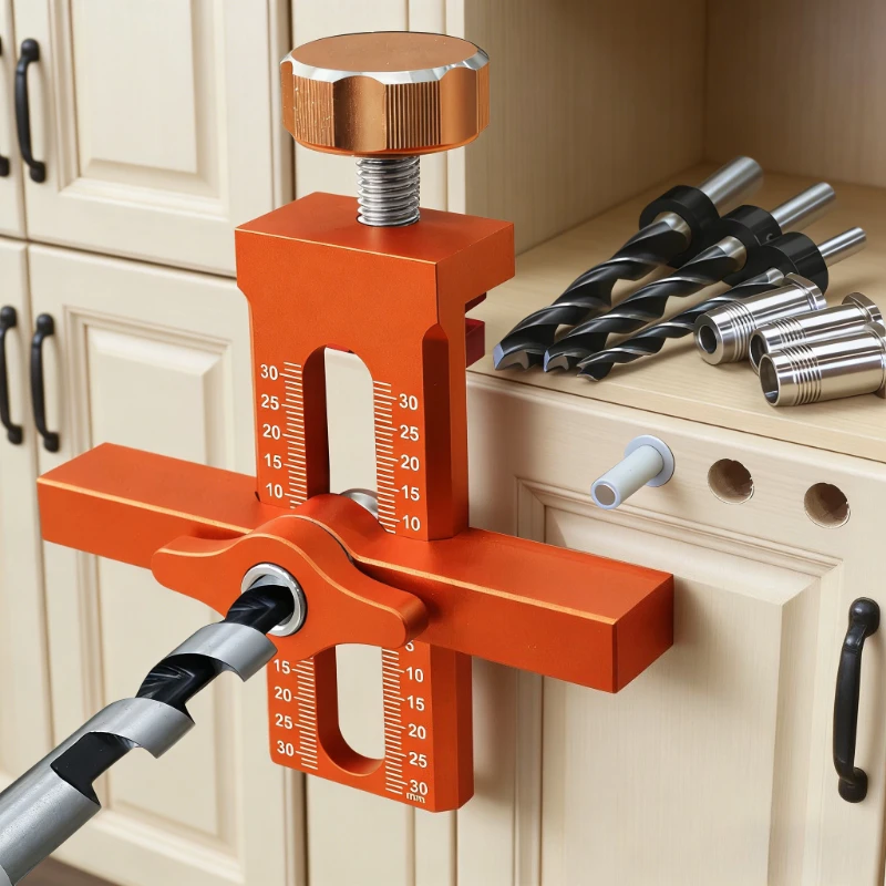 2 in 1 Cabinet Door Installation Positioner,6/8/10mm Rebounder Punched Mounting Jig Wardrobe Cabinet Door Panel Installation Jig