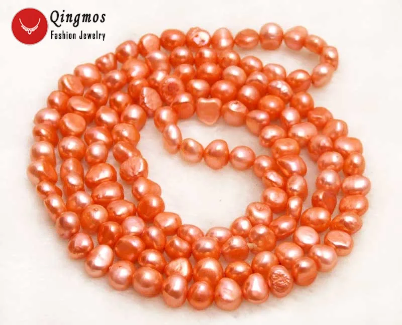 

Qingos Trendy 40" Natural Pearl Necklace for Women with 6-7mm Red Baroque Freshwater Pearl Long Necklace Fine Jewelry nec6111