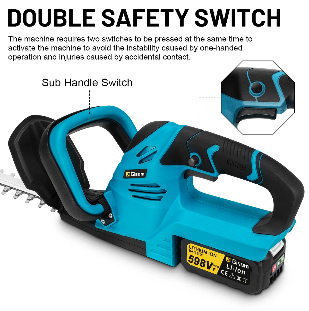 Gisam 20000RPM Brushless Electric Hedge Trimmer Lawn Mower Garden Landscaping Hedge Pruner Trimmer For Makita 18V Battery Pin - Image 5