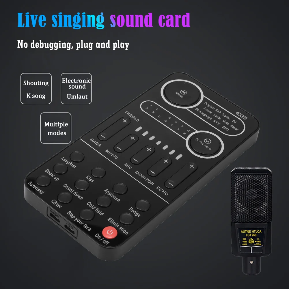 condenser microphone Universal Voice Changer Mini Sound Card Multiple Sound Effects Portable Live Broadcast Voice Modulator Card With Microphone best usb microphone