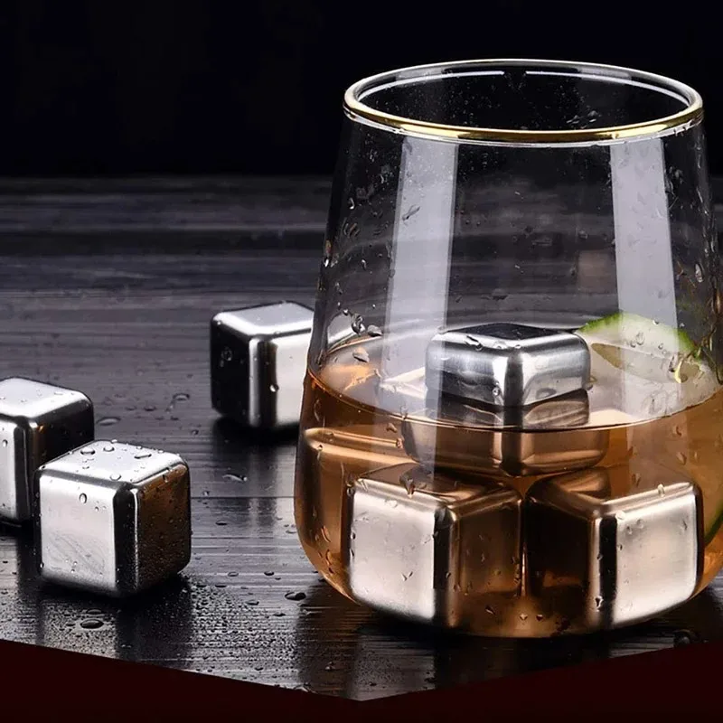 4/6/8 Pcs Whisky Cooler Bar Accessories Stainless Steel Ice Cubes Set Reusable Chilling Stones for Chilling Rock Party Bar Tool