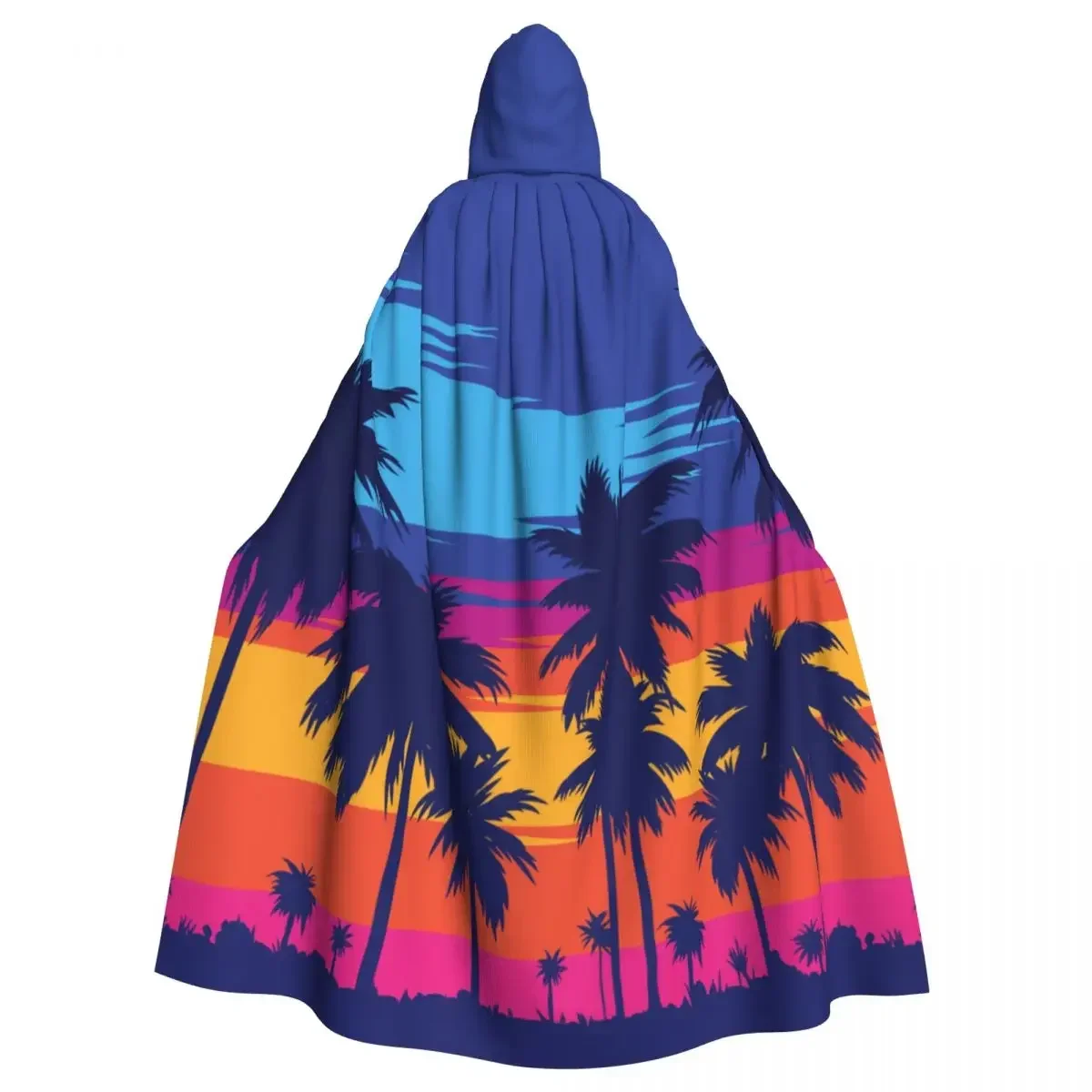 

Adult Cloak Cape Hooded Blue Palm Trees At Sunset Medieval Costume Witch Wicca Vampire Carnival Party