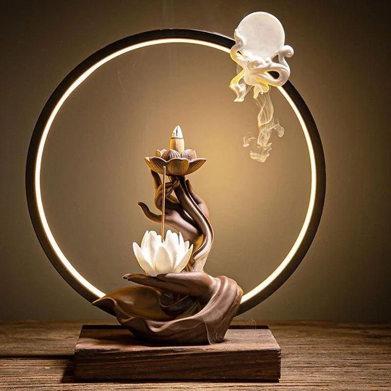 

Meditation Electric Incense Burner Fountain Buddhism Aromatic Stand Incense Burner Vintage Lotus Incienso Cascada Decorations