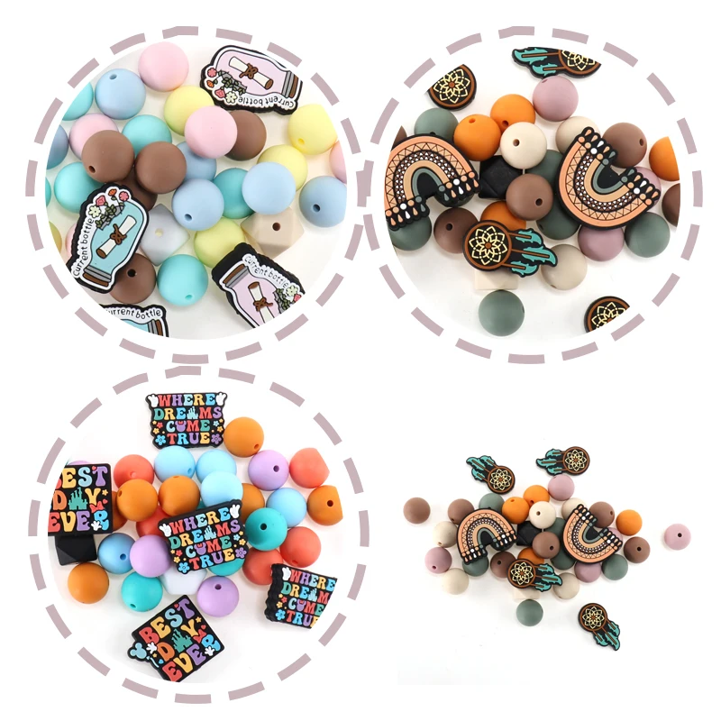139PCS Dreams Silicone Focal Beads For Pens Rainbow Short Words Beads Bulk for Jewelry Making Bracelet Necklaces Handmade Crafts