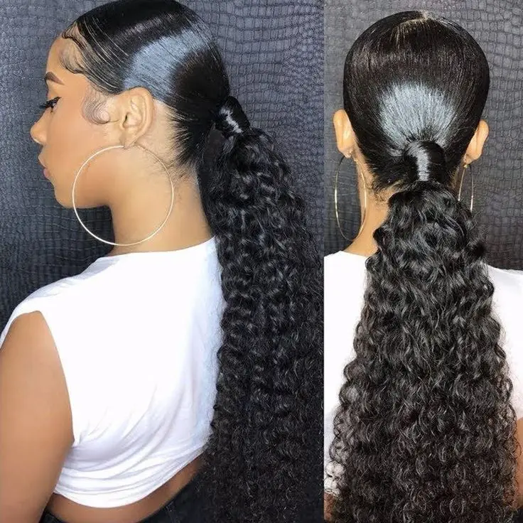 Ponytail Human Long Straight Hair Extensions Clip Ins