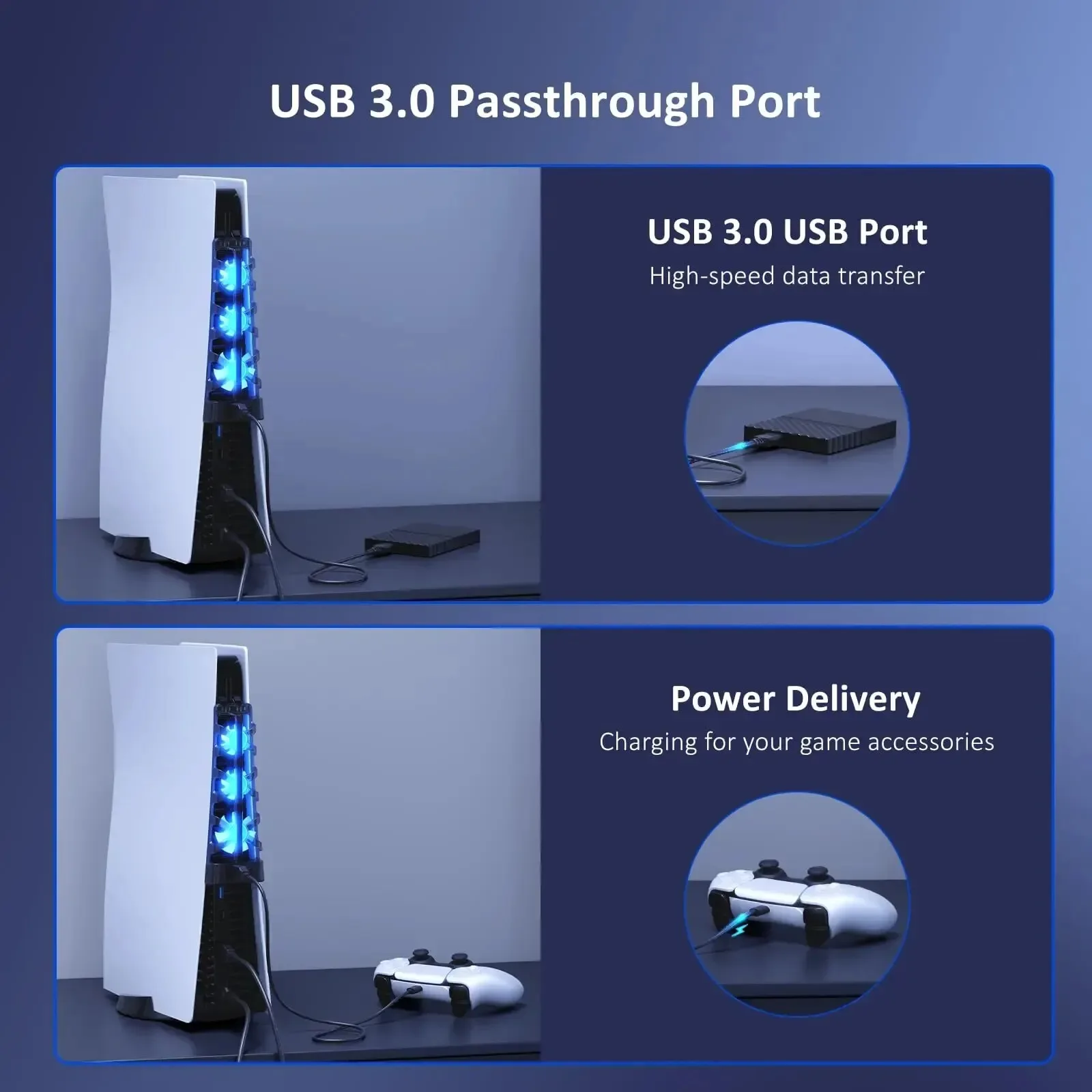 Cooling Fan with LED Light For PS5 Both Disc/Digital Editions Gaming Accessorie Cooling Syst