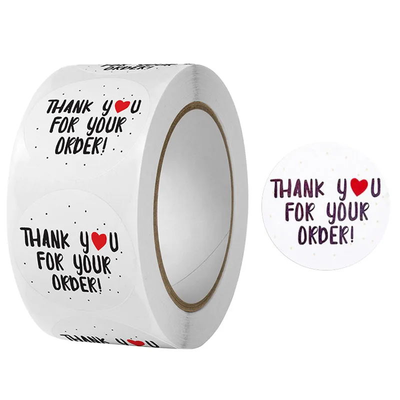 500Pcs/Roll 주문 스티커에 감사드립니다. 2.5cm/1.0in 라운드 DlY 장식 라벨 중소기업 선물 인감 라벨에 적합