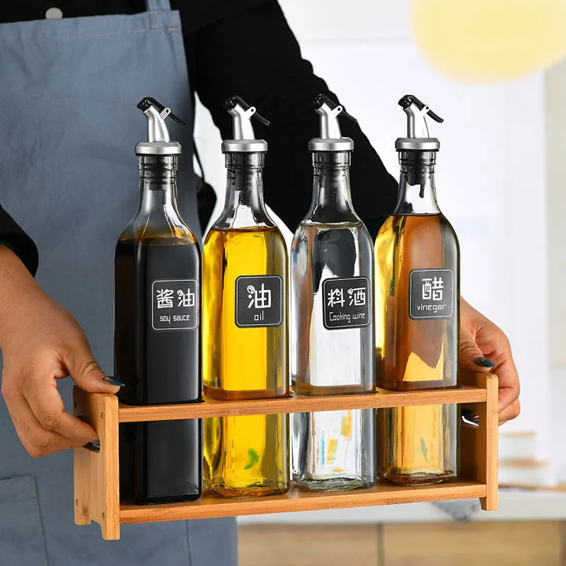 Kitchen Helper Wood Shelf Round Square Wooden Spice Rack Oil Pot