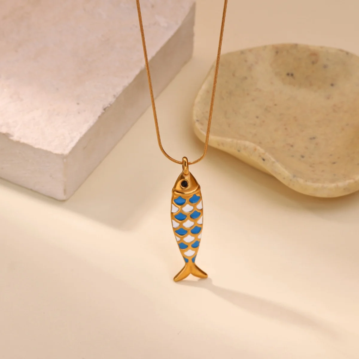 Enamel Fish Pendant Necklace Women, Men
