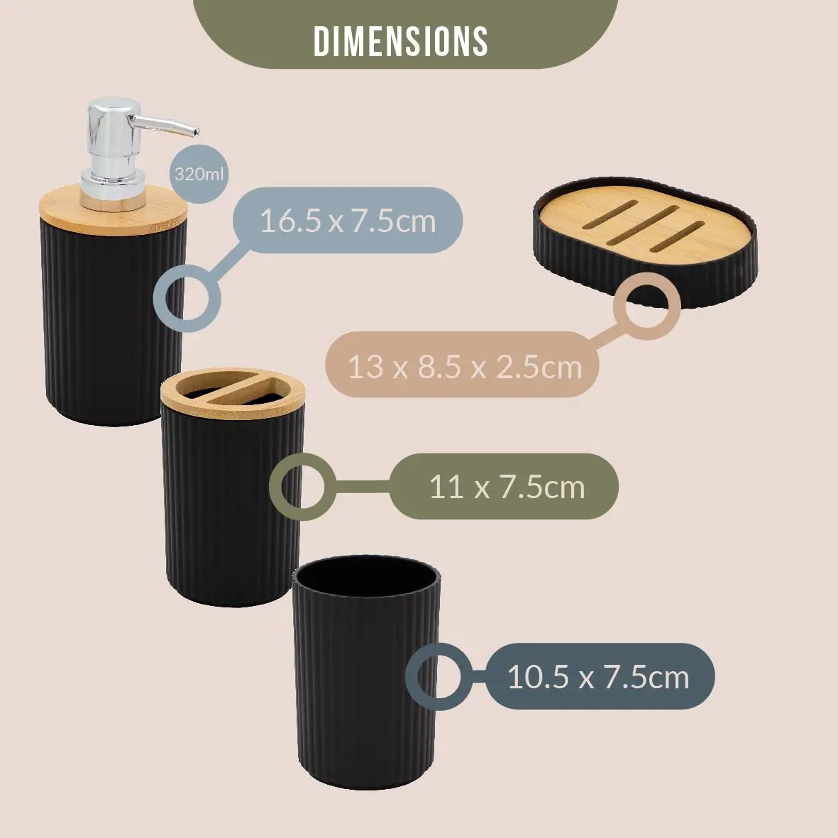 UNTIOR 6-Piece Bamboo Bathroom Accessory Set Lotion Bottles Toothbrush Holder Toothbrush Holder Soap Dish Toilet Brush Bin