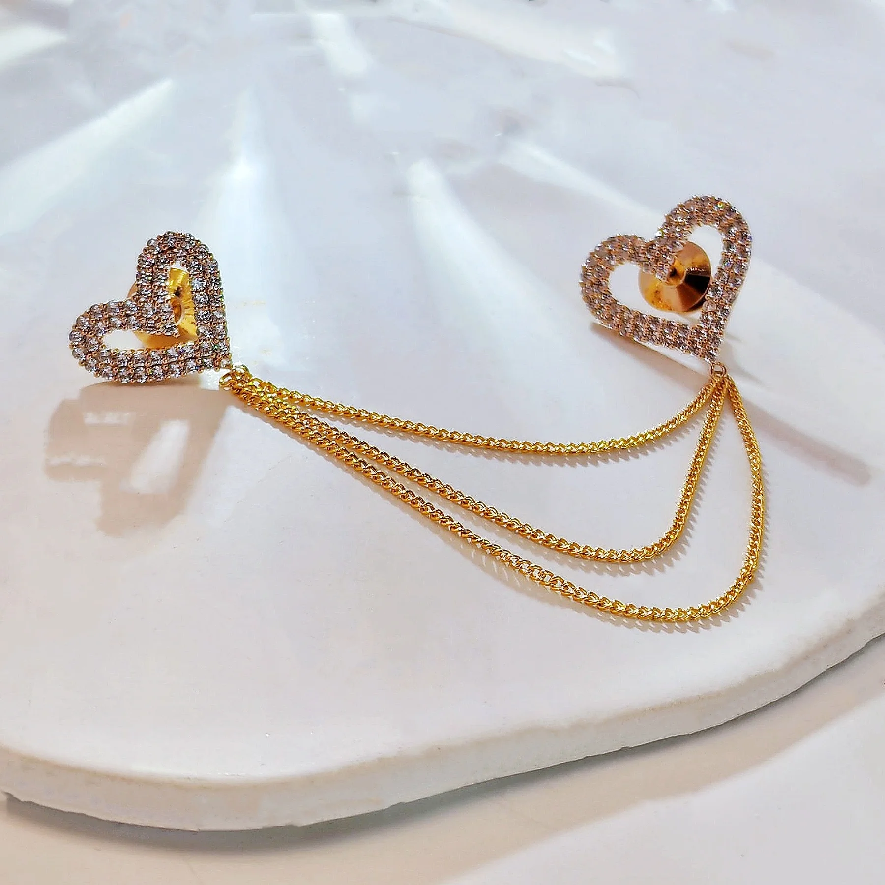 Fancy Design Two Sweet Heart Link Gold Chain Tassel Lapel Pin for Collar Corsage Vest Hat Valentine's Day Heart Unisex Jewelry