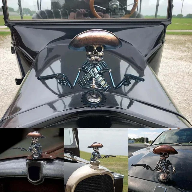 Car Hood Ornaments Skull Metal Skeleton Statue Handmade Cast