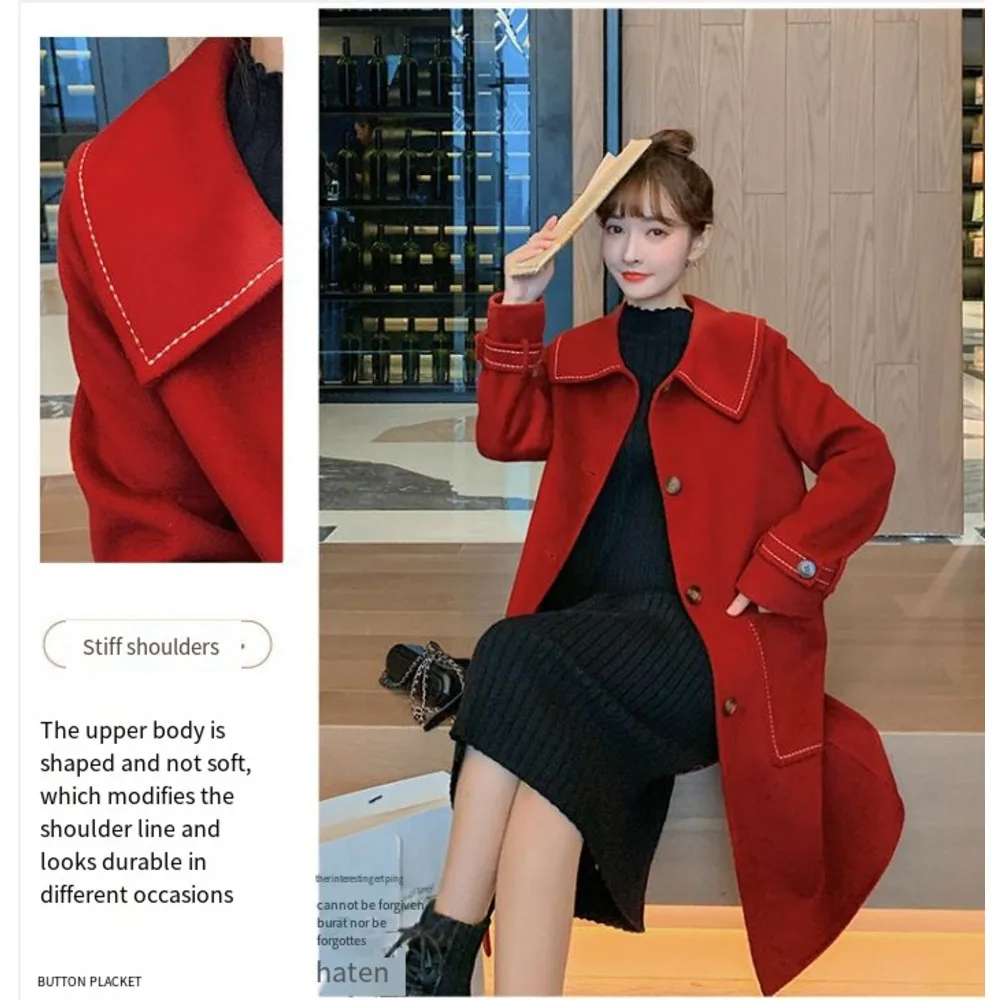 fragrant shadow double-sided for women, 2020 autumn and winter new medium long red woolen coat_voghion.com