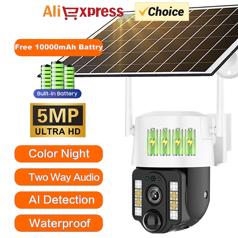 

V380 5MP WIFI Solar Camera Smart Home PIR Human Detection Solar Battery Security Camera CCTV Video Surveillance Outdoor IP Cam