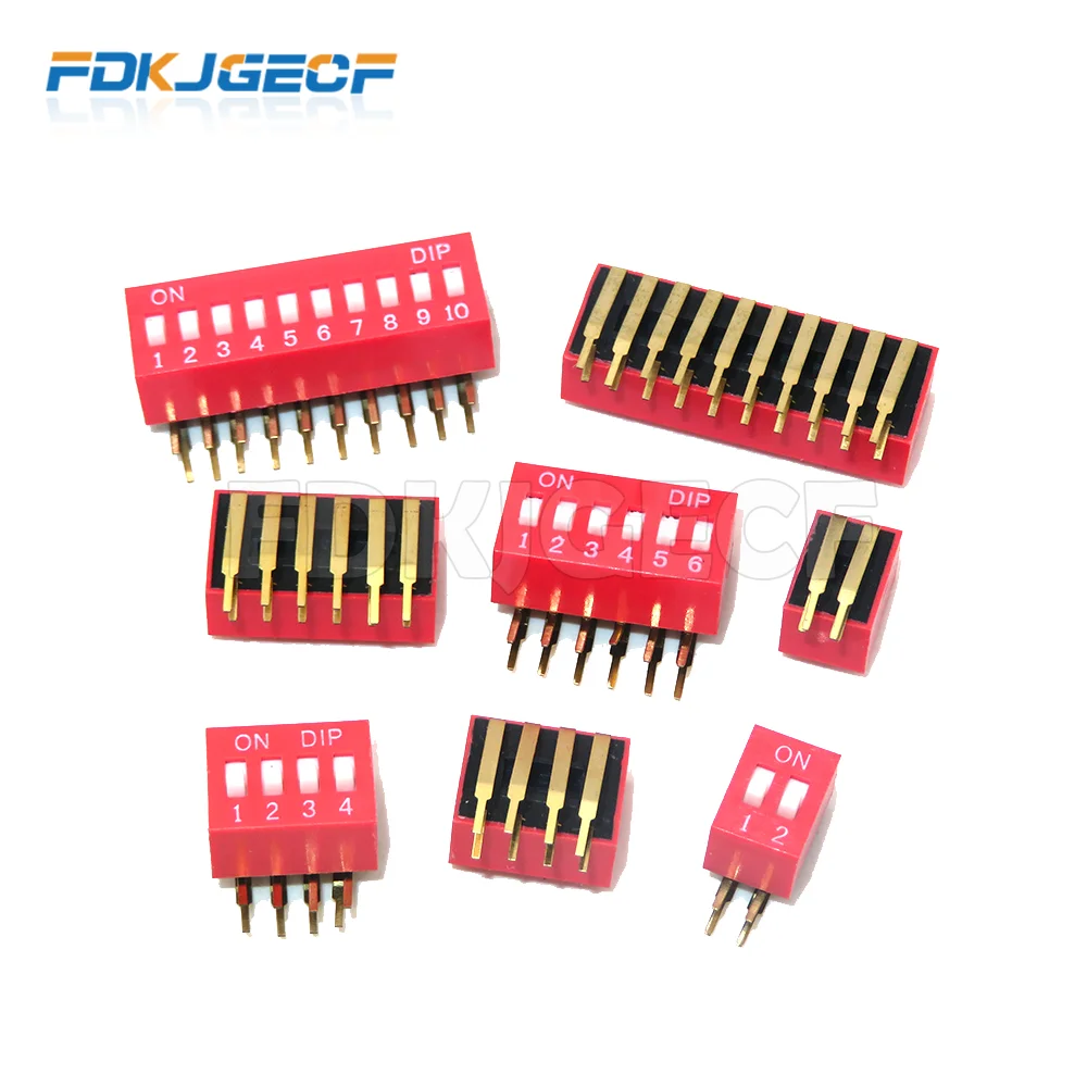 5 Pz Dip Switch 2.54Mm Da-02 1/2/3/4/5/6/8/10P Quadrante Orizzontale 90 Gradi Plug-In Inserto Laterale Interruttore A Pedale Piegato Nuovo