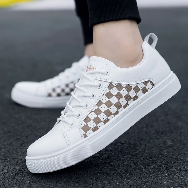 Plus size 47 48 men's leather sneakers autumn 2023 new arrival lattice pattern boys casual leather shoes men platform sneakers