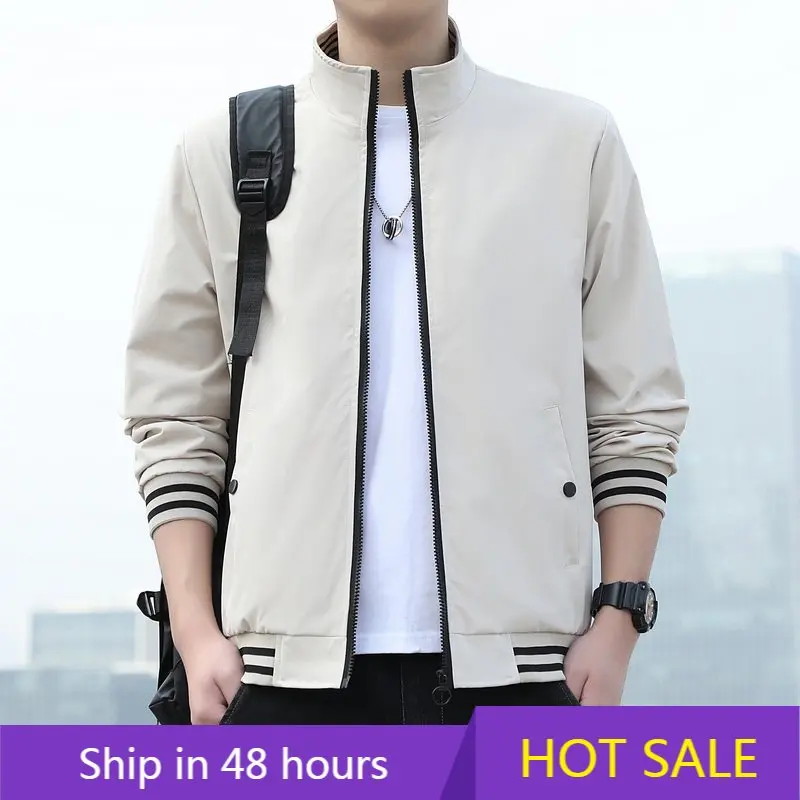 Spring and Autumn Jackets Mens Coats Streetwear Standard Collar Striped Patchwork Fashion Clothing Trends Slim Fit