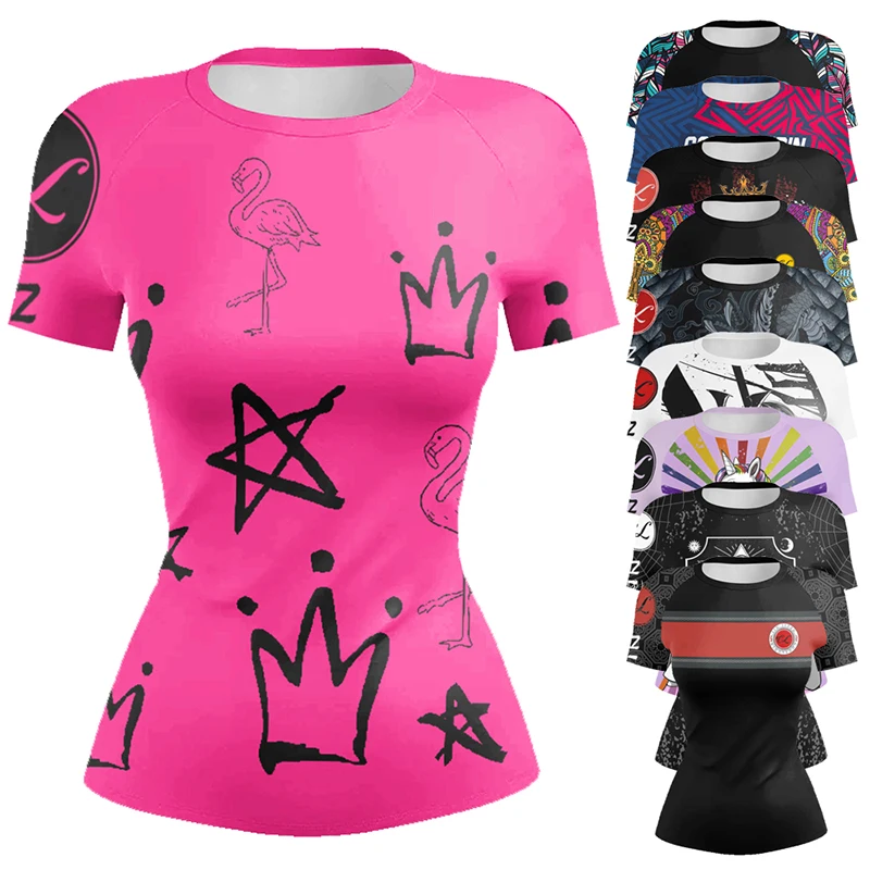 MMA Compression Rashguard T shirts Women's Anime Movie Gym Bodybuilding Yoga T-shirt Slim Tight Tops Sport Boxing Shirts Women sports apparel
