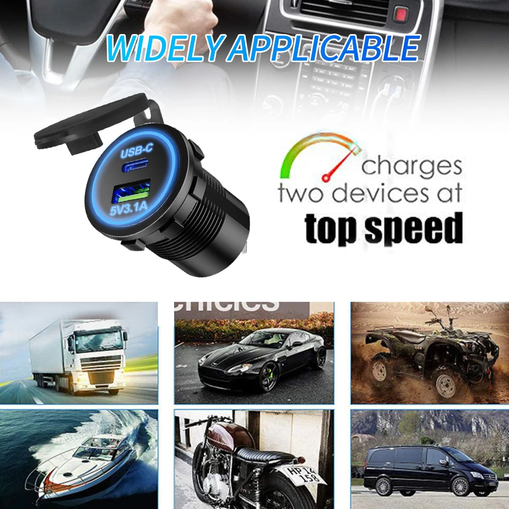 30W/85W USB Car Charger Outlet Waterproof Charger Socket PD Type C and QC3.0 USB Port Socket for Car Boat Marine Truck 12V car charger
