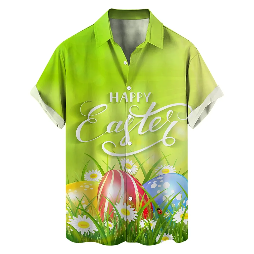 thumbnail image 1 of Camisas hawaianas con dibujos de conejos en 3D de color rosa para hombre y mujer, divertidas camisas de playa con estampado de día de Pascua, ropa para mujer y niño, camisa con botones de huevo de col, 1 of 5