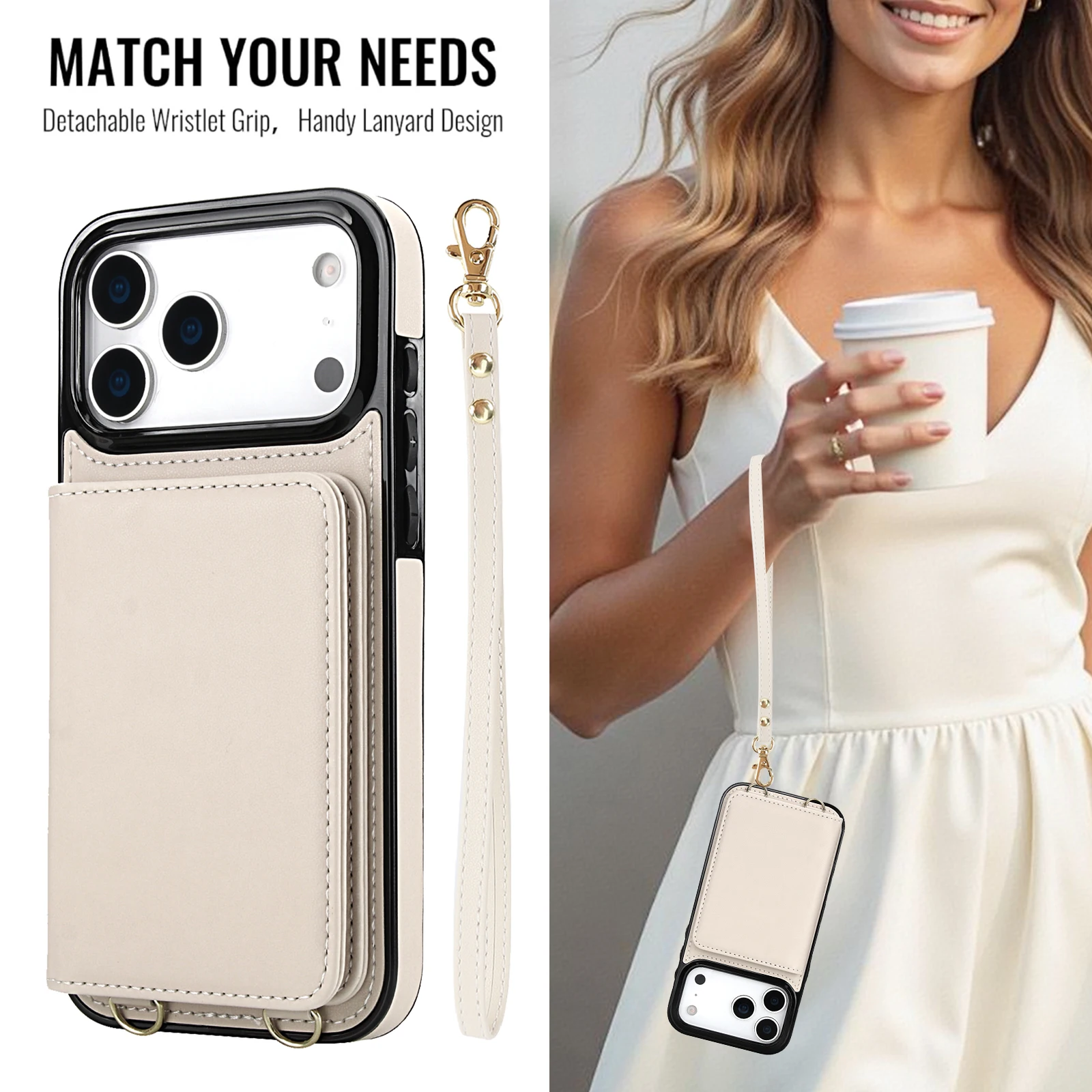 Crossbody Card Holder Wallet Leather Case For iPhone 17 Pro Max 16 Plus 15 Plus 14 13 12 11 Strap Pocket kickstand RFID Cover