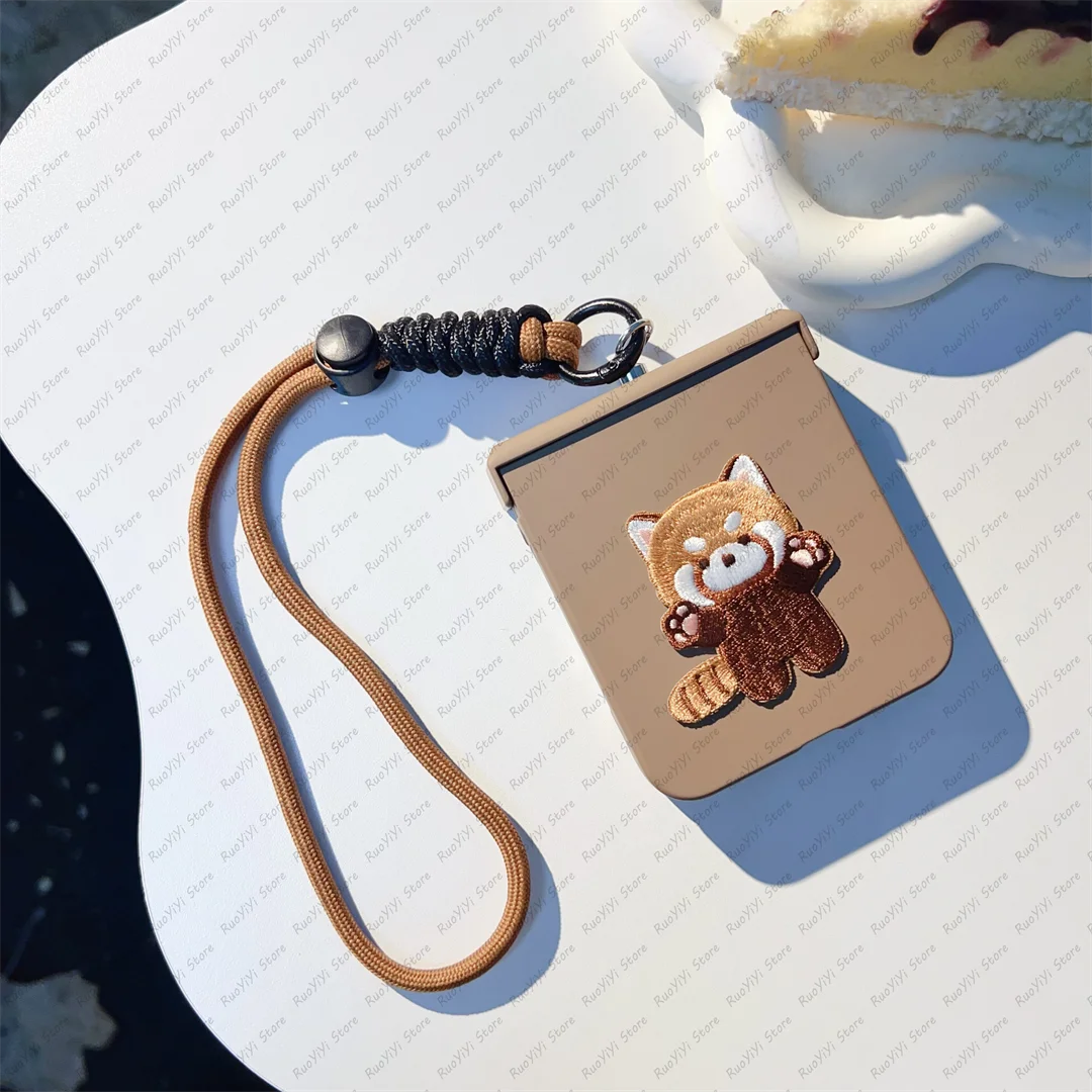 Korean Cute Solid Color Brown Panda Portable Rope Phone Case - Shockproof Cover