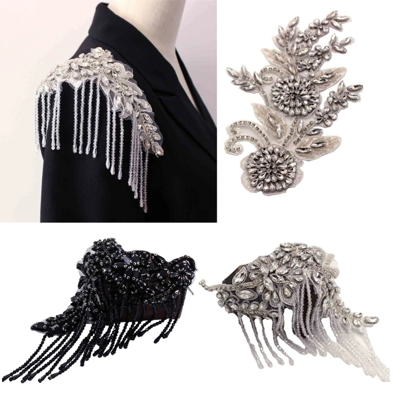 Glitter Tassels Epaulet Shoulder Board Costume Shoulder Badge Decor Mark Fringed Epaulet for Suit M6CD