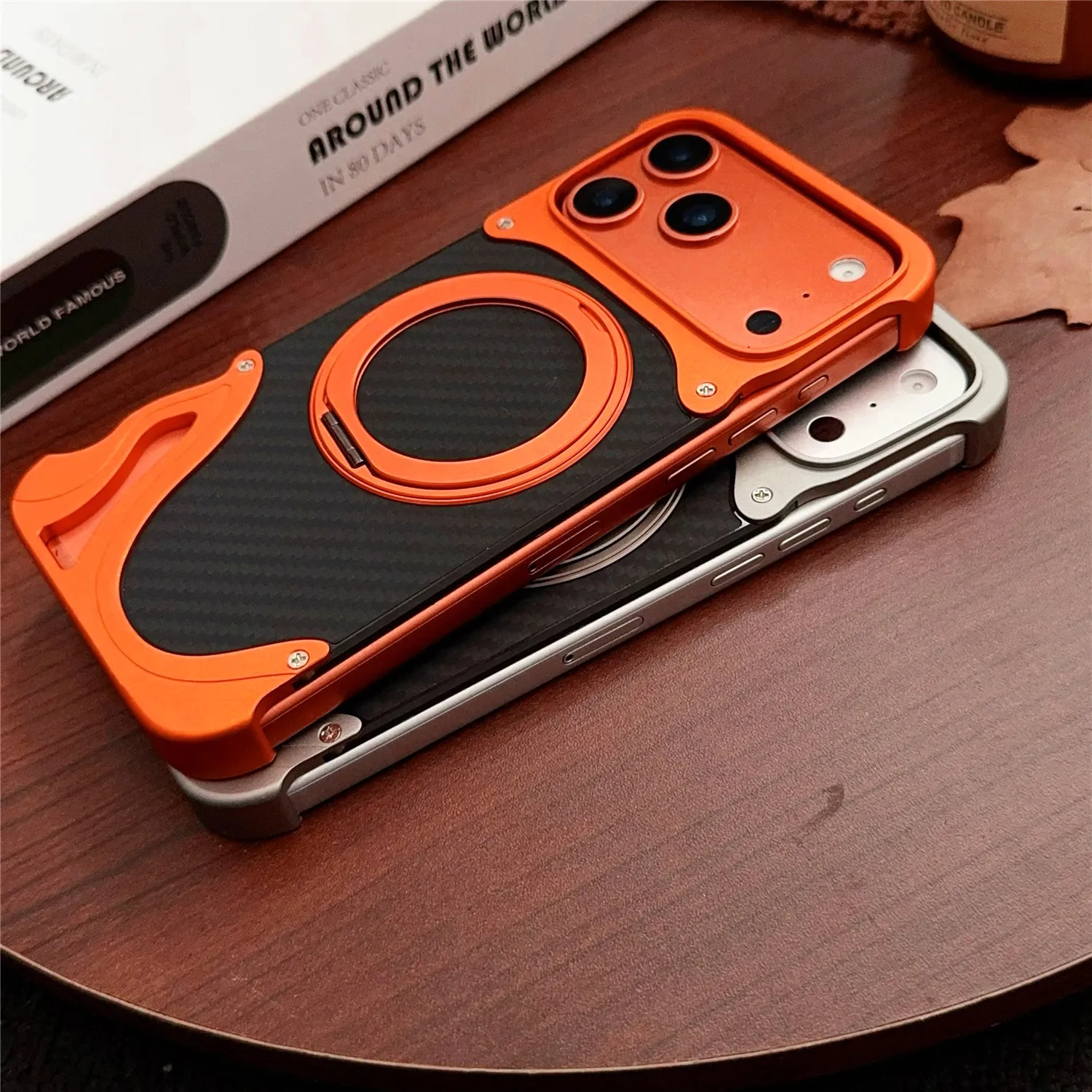 Premium Aluminum Shockproof Stand Cover with Magnetic Rotation Ring and Aramid Fiber