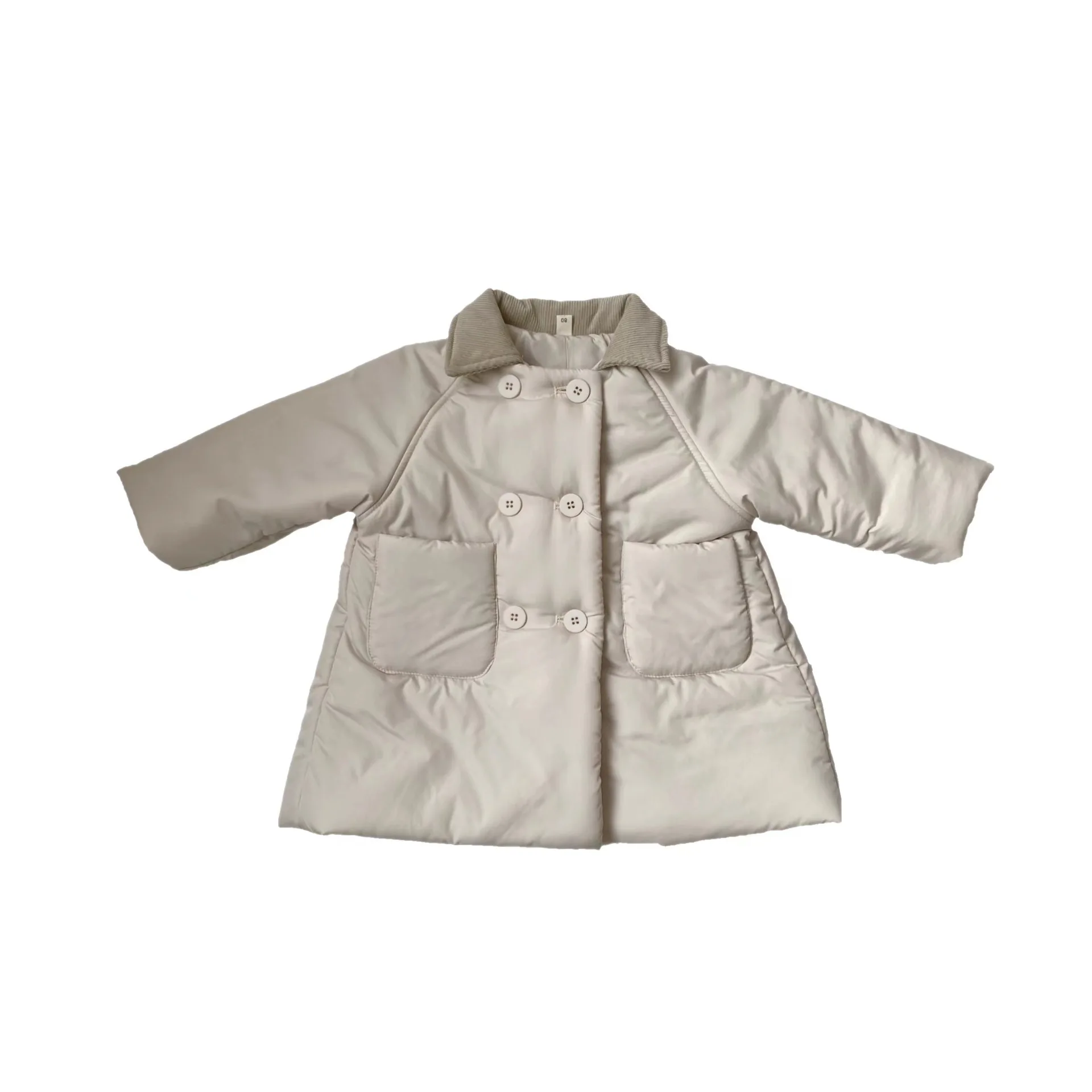 Winter New Product: Children's Collar Long Cotton Jacket, Double breasted Mid length Coat for Boys and Girls, Baby