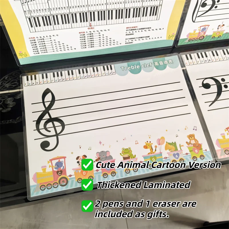 Enhanced Piano Learning Dry Erase Practice Sheets with Grand Staff