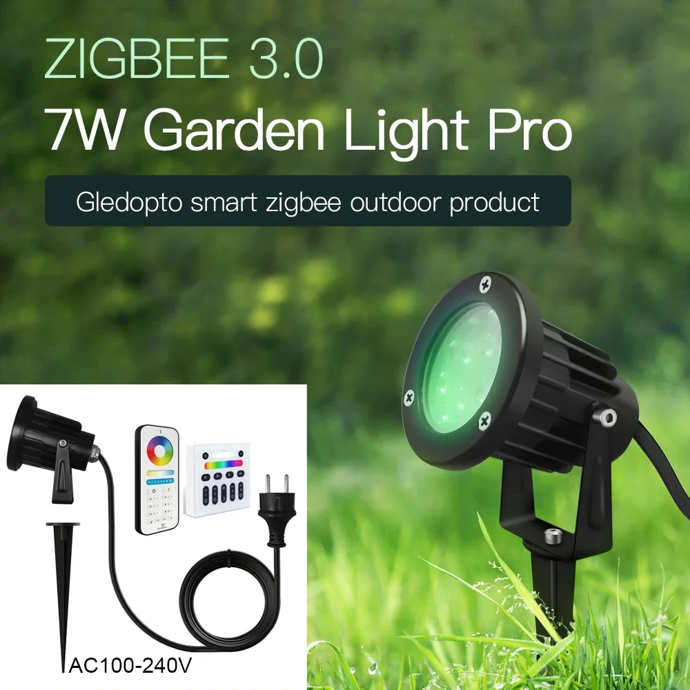 GLEDOPTO 7W RGBCCT Smart Garden  Lights Zigbee 3.0 Waterproof AC100-240V Garden Lamp miboxer 9w rgb cct led lawn lamp waterproof ip66 outdoor smart garden light zigbee 3 0 remote 2 4g rf remote voice app control