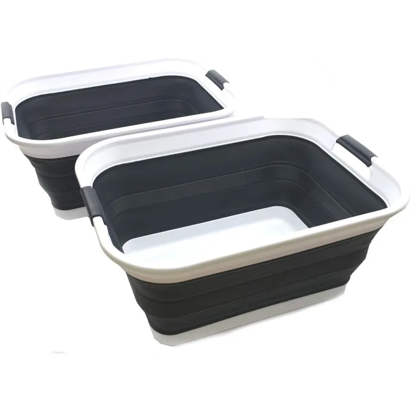 42L(11 gallon) Set of 2 Collapsible Plastic Laundry Basket-Foldable Pop Up Storage Container-Portable Washing Tub-Space Saving