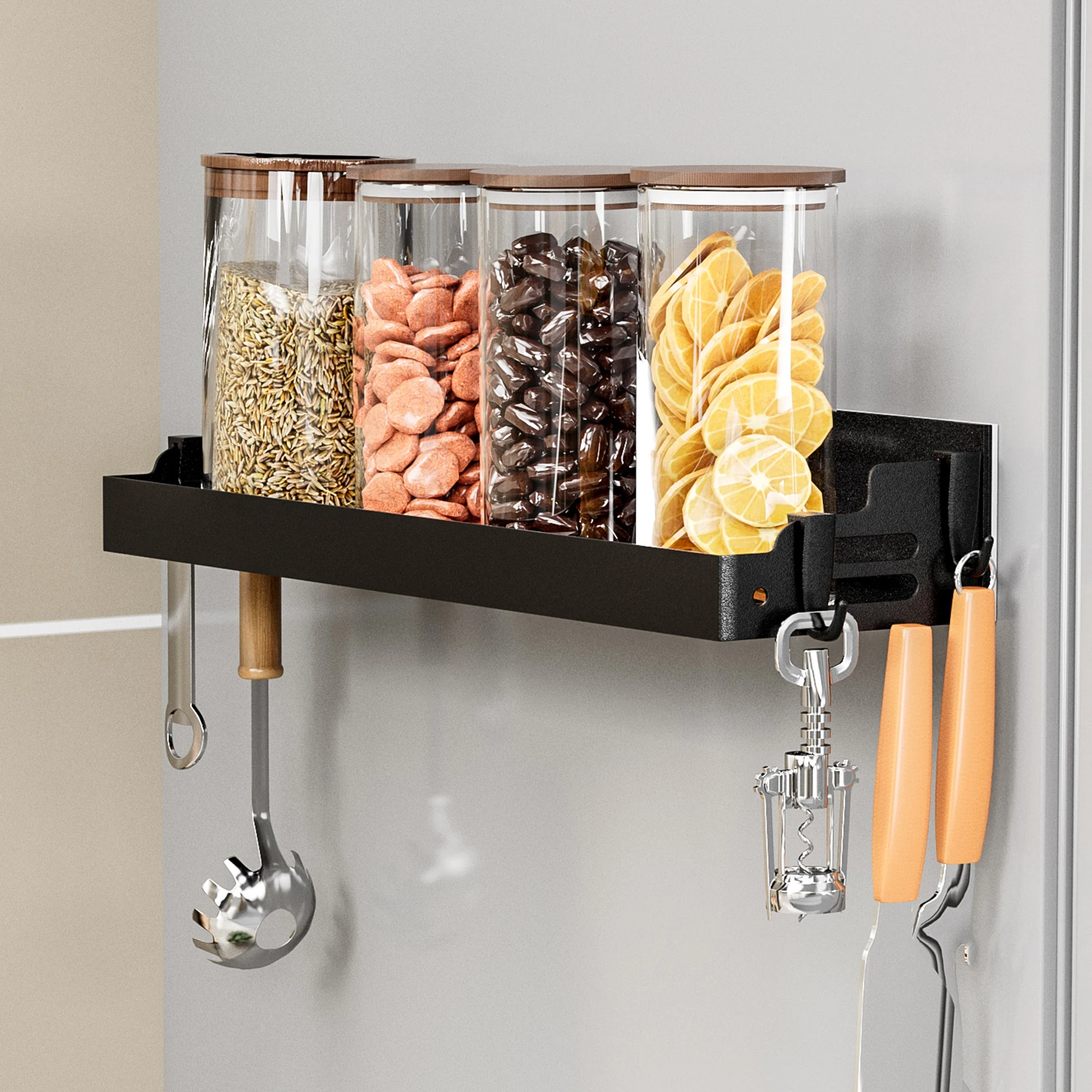 refrigerator shelves,Strong magnetic absorption rack,spice rack,With paper roll holder,Kitchen supplies storage rack With hook 6