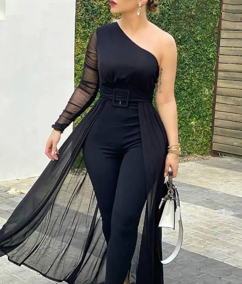 

Zoctuo One Shoulder Sexy Jumpsuit For Women Party Club Night Elegant Backless Slim One Piece Jumpsuits Clothes Celebrity