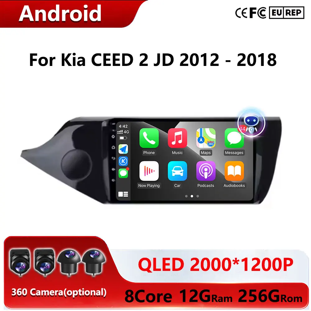 GPS Navi Bluetooth DSP estéreo QLED pantalla Android Auto Carplay para Kia CEED 2 JD 2012 - 2018 Radio de coche estéreo reproductor Multimidia 1