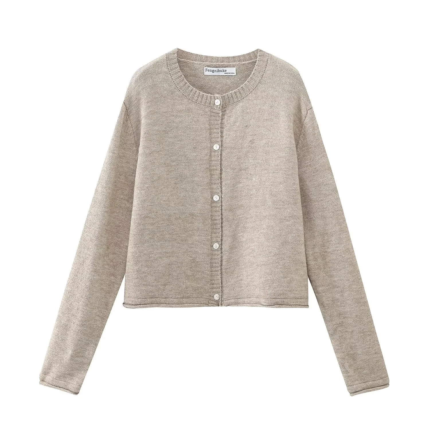 

Женский вязаный кардиган с длинным рукавом, с круглым вырезом