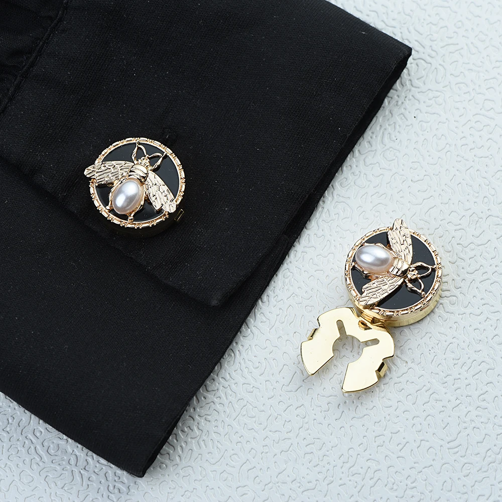 2PCS Cute Pearl Bee Button Covers Set Round Cufflinks Button Apparel Decorative For Shirts Tuxedos & Dresses