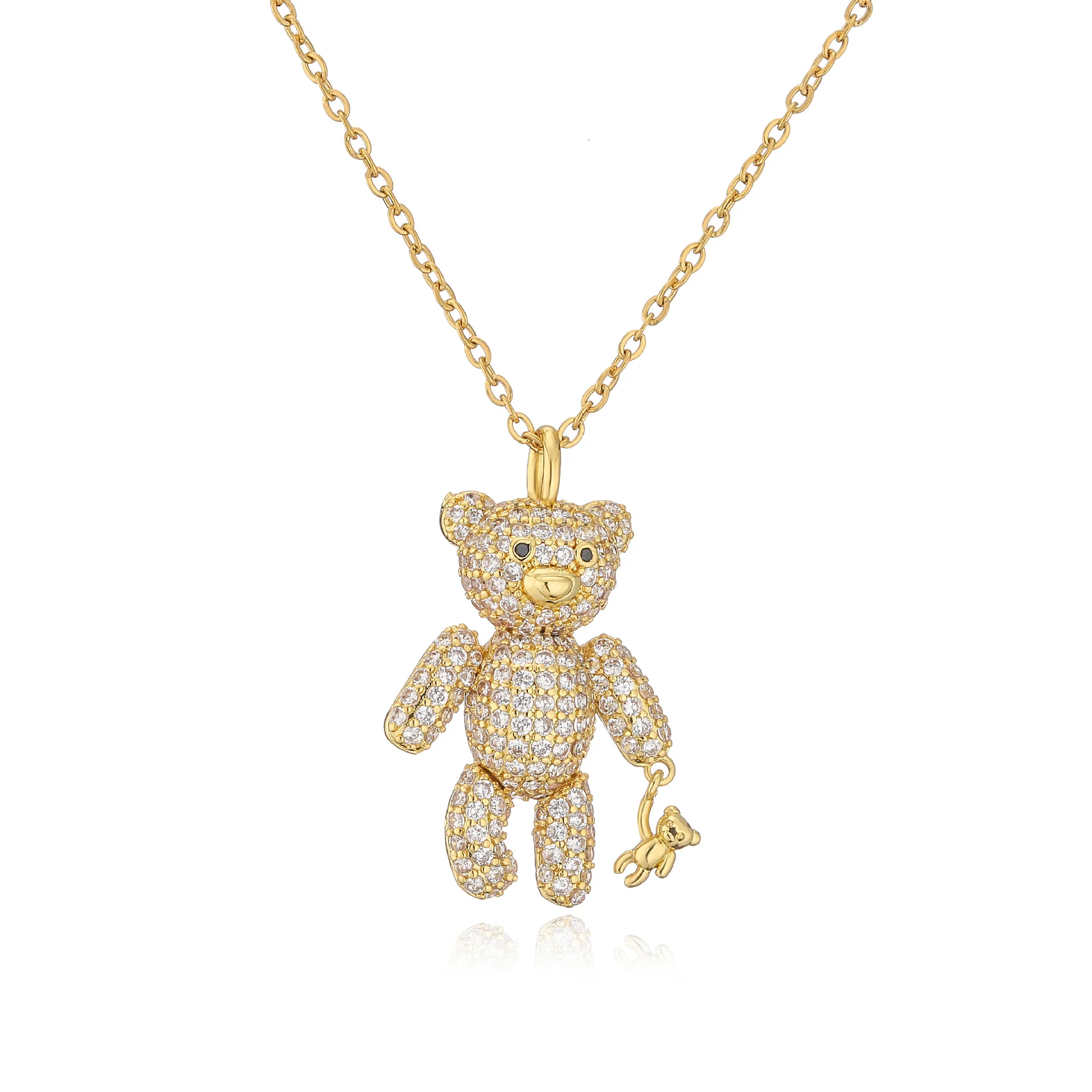 Women's Necklace Plated with 18k Crystal Zircon Cute Cartoon Bear Pendant Popular Fashion Jewelry Couple Gift