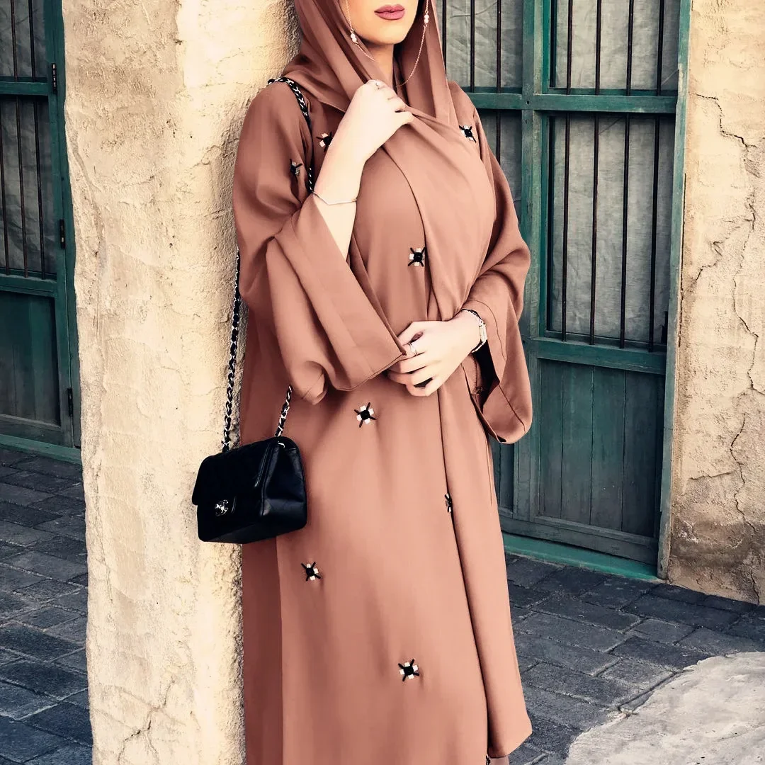 Ramadan Eid Open Abaya Kimono Turkey Hijab Dress Mubarak Beaded Abayas for Women Dubai Arabic Islamic Clothes Caftan Kaftan Robe