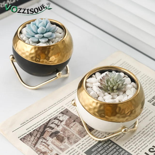 2023 Északi Luxus Zamatos Növényi Edény Vasállvány Kerámia Kaktusz Kis Virág Lakberendezési Bútorok Kiegészítők - Image 4