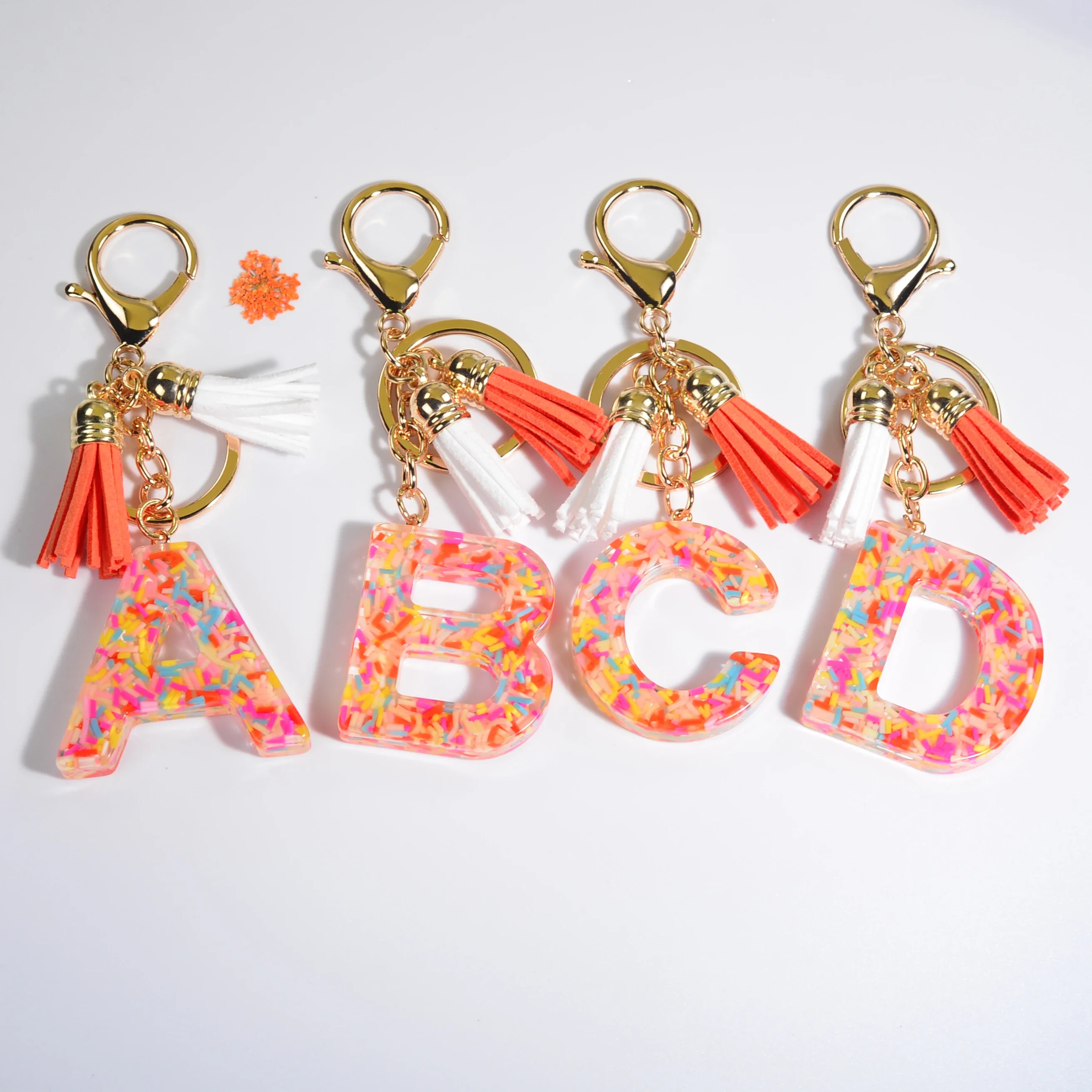 Fashion Soft Clay Stuffed Resin Letter Keychain Women Bag Charms A-Z  Initial Alphabet Pendant With Key Rings Tassel Party Gifts