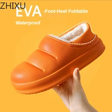

winter woman slippers Bread shoes Slipper men's home warm Fluffy slippers watertight EVA cosy Women's winter shoes Cotton mop