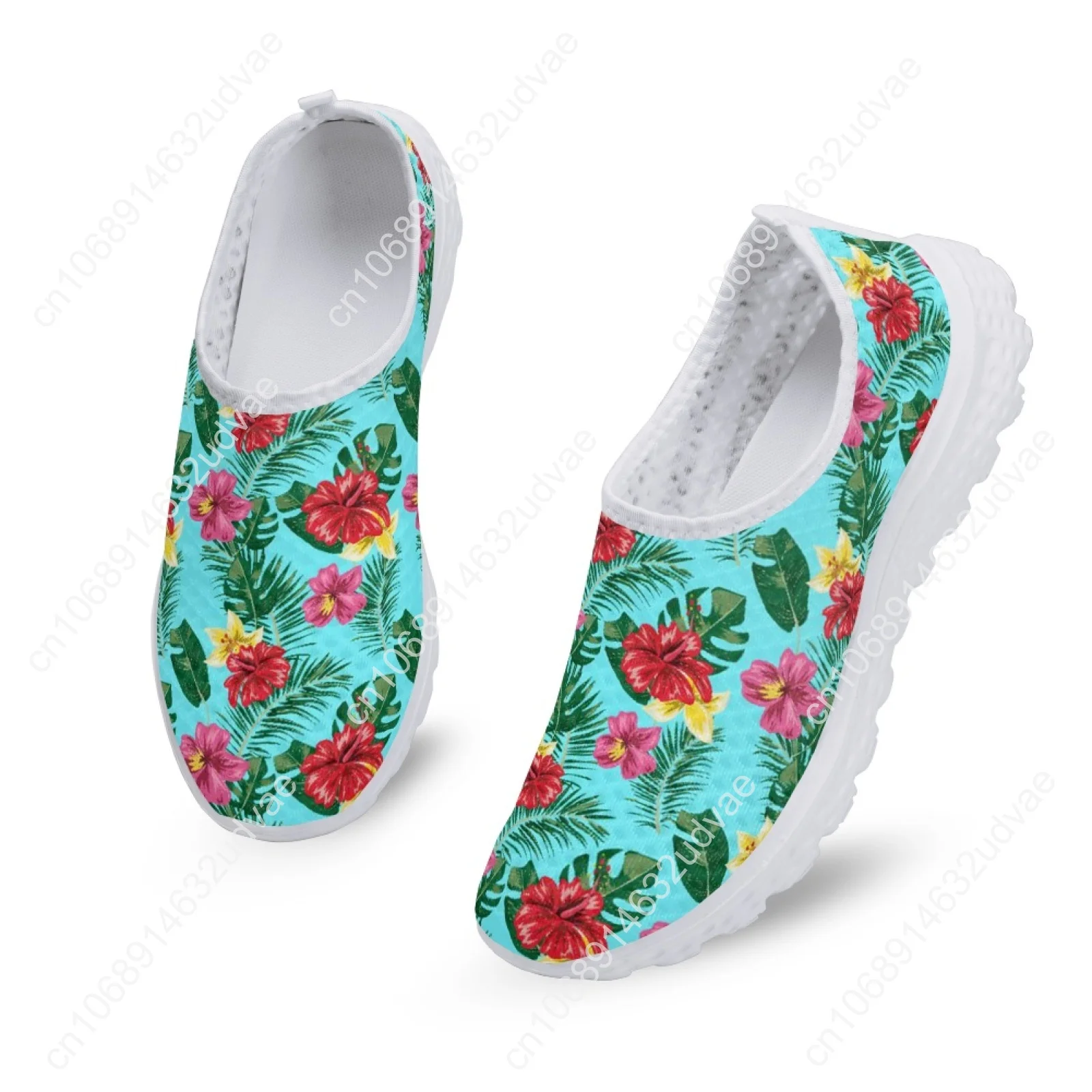 Pretty Tropical Flower Printing Women Flat Shoes Summer Breathable Slip-on Mesh Sneakers Lightweight Loafers Zapatos