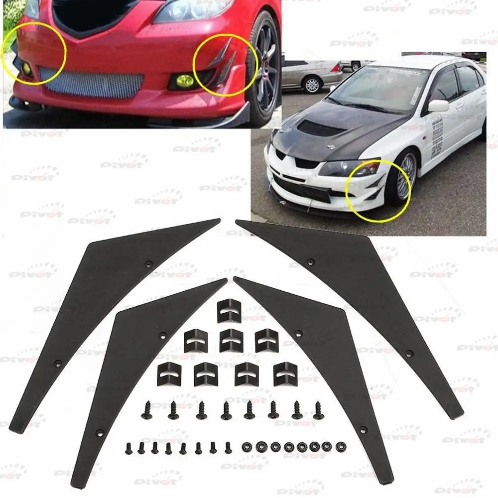 4x Universal Spoiler Canards Valence Chin Fit For Front Bumper Lip Splitter Fins Body TK-FD001