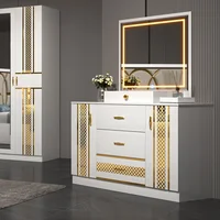 Suite de chambre de luxe avec lit + armoire + commode à bordure dorée géométrique 6