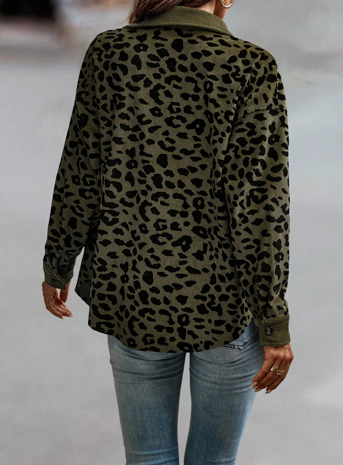 Vêtements à manches longues College léopard pour femmes, bouton, mode européenne et américaine, transfrontalier, Amazon, automne, hiver, nouveau, 2024