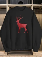 Men's Black Christmas Deer Print Sweatshirt - Red Stag Warmth, Round Neck Casual Pullover & Casual