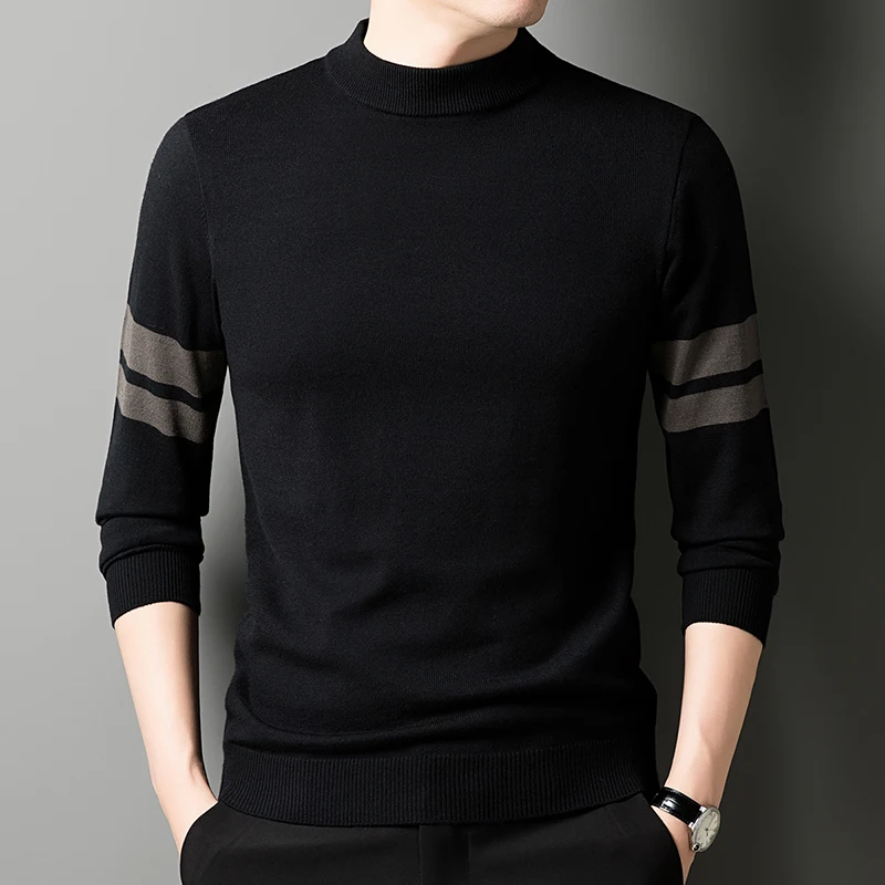 Erkek Süveter Uzun Kollu Tişört 2025 Yeni Sonbahar ve Kış Bol Yünlü Süveter Günlük Örme Baz Süveter Erkekler İçin