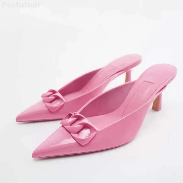 Shoes For Women 2022 Sandals ZARZ Luxury Brand Summer Fashion Transparentes Rhinestones Pointed Heeled Slippers Woman Sexy Pumps Pink